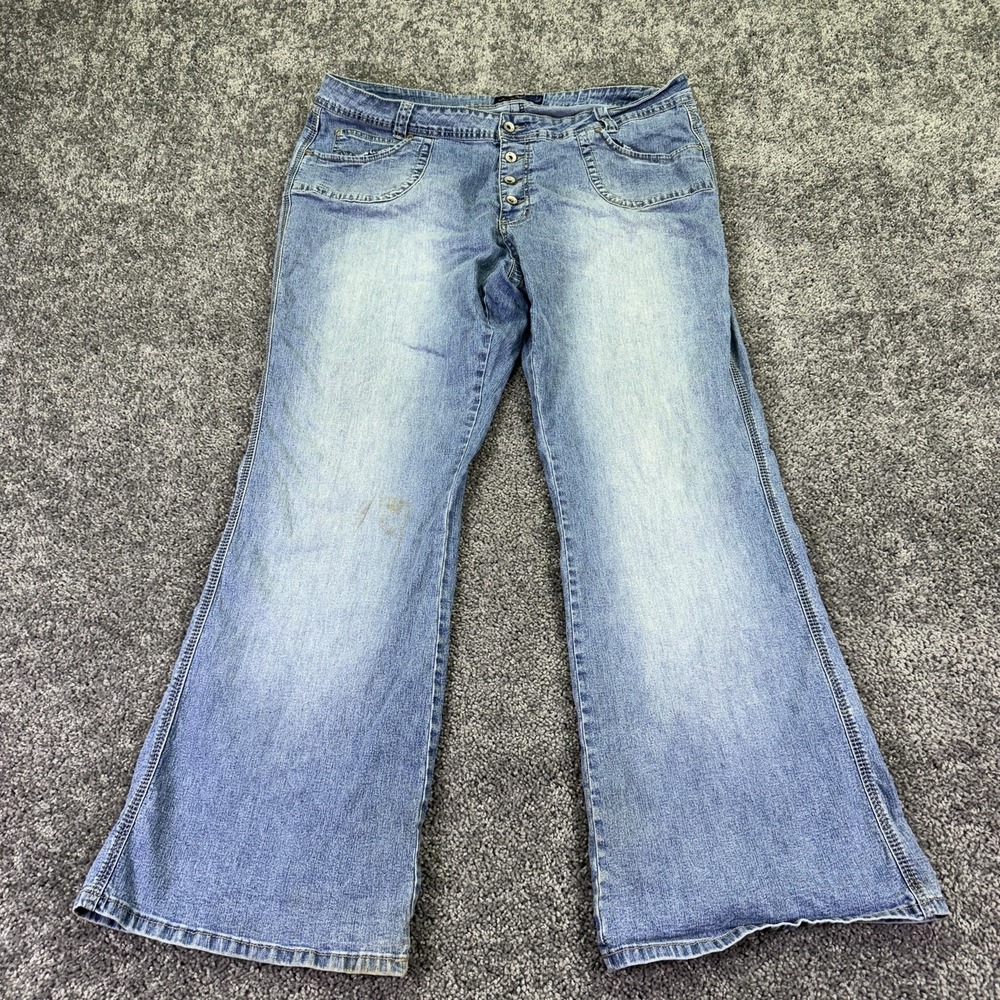 Angels Jeans Womens 24 Blue Wide Leg Button Fly Denim Light Wash Stretch